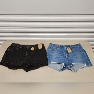 Lot of 2 Levi’s Womens 501 Cut-Off Jean Shorts Blue Black Button Size 32 33